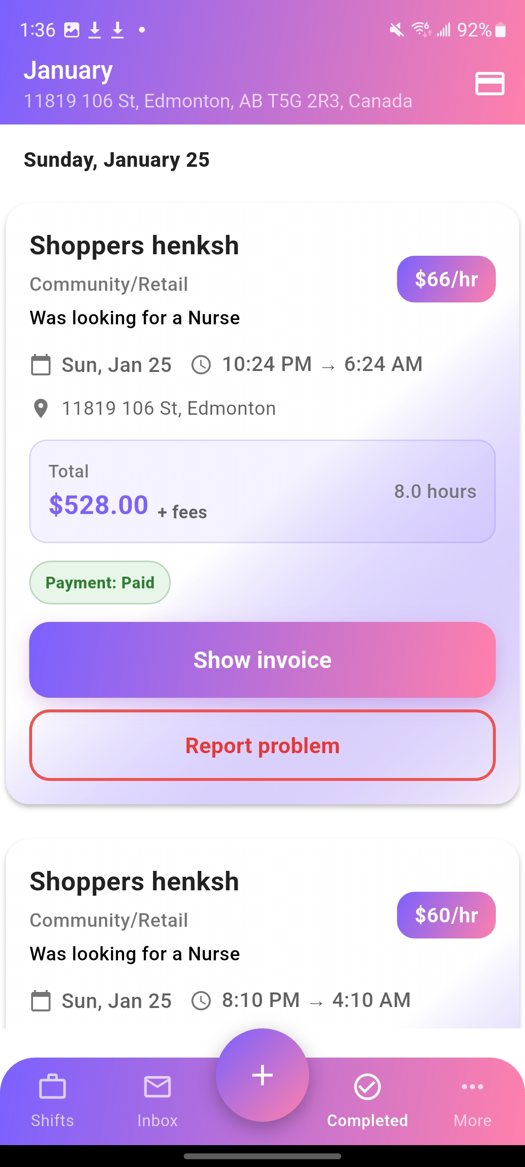 Completed pharmacy shifts and invoices - automatic payment tracking for relief pharmacists