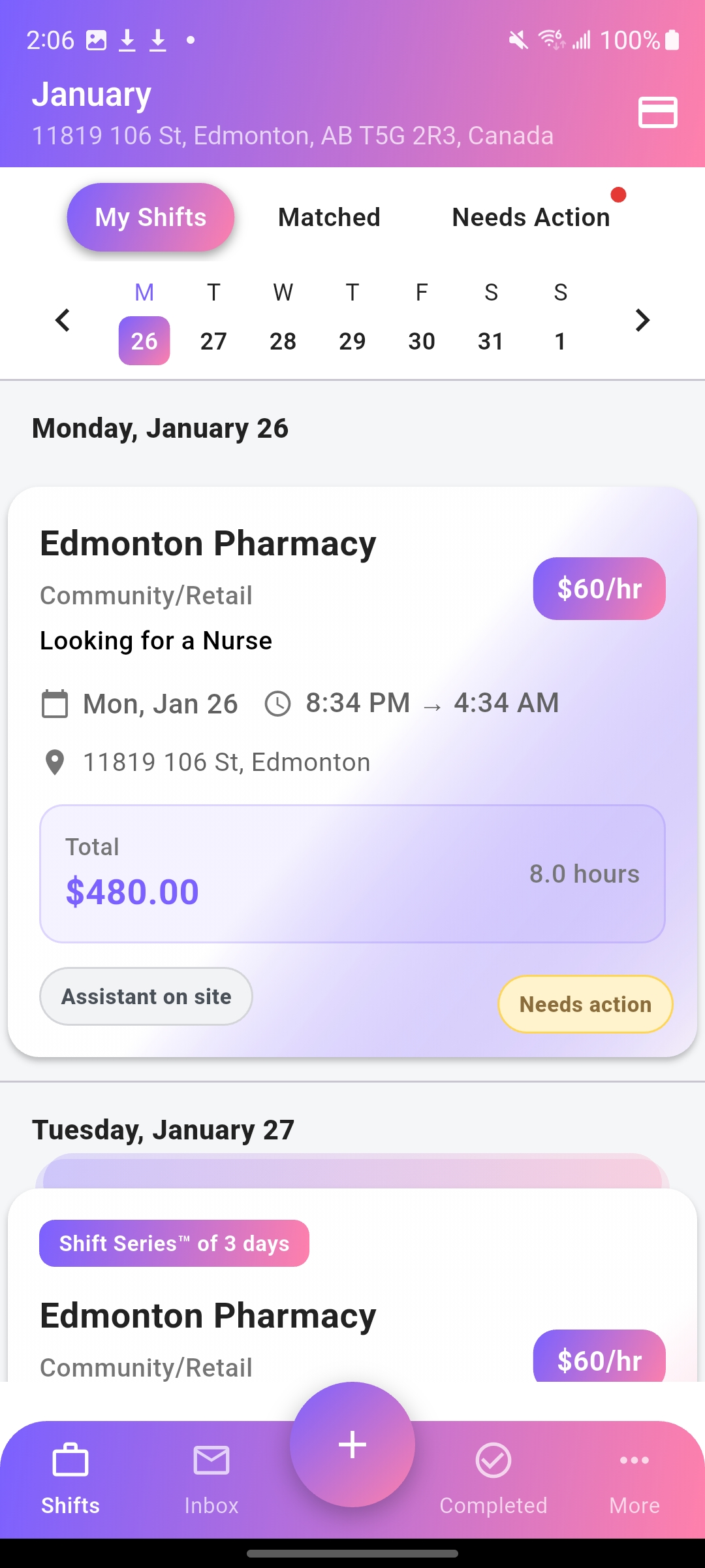 ReliefU app home screen - browse and post relief pharmacist shifts across Canada